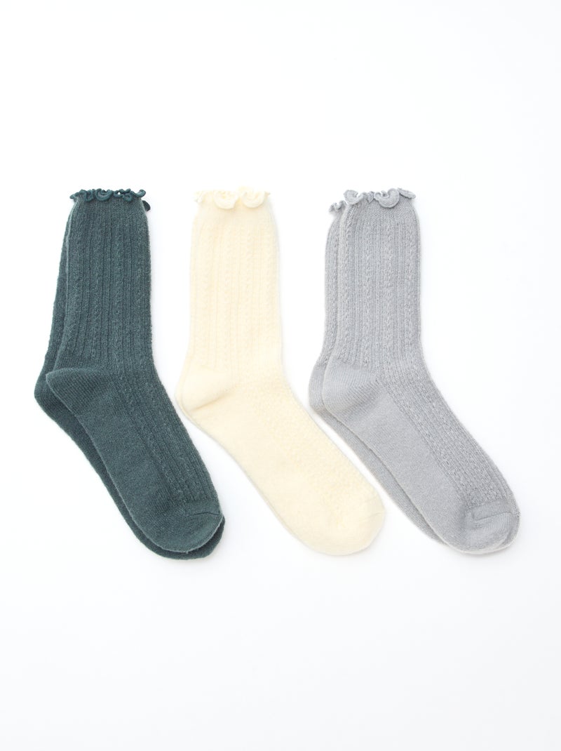 Chaussettes fantaisie avec finitions froufrous Kaki - Kiabi