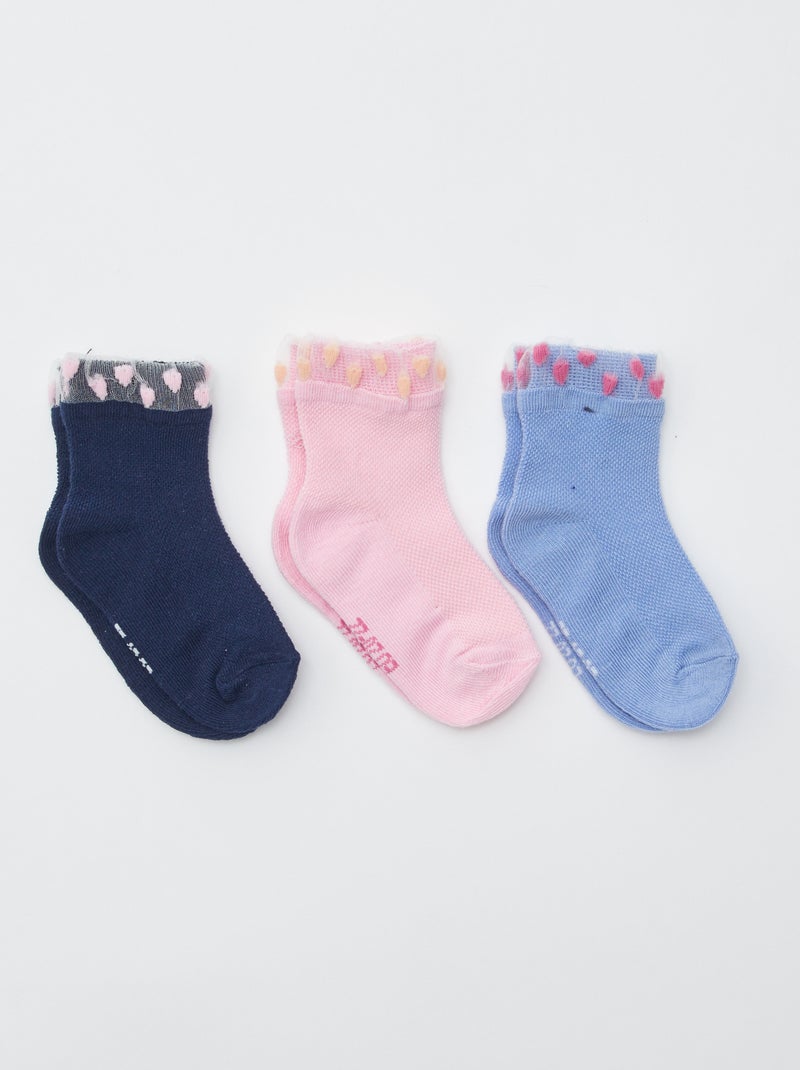 Chaussettes fantaisies en maille - lot de 3 Rose - Kiabi