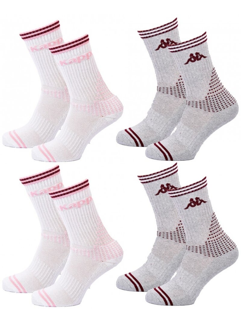 Chaussettes Femme CREW KAPPA - Pack de 4 Gris Blanc - Kiabi