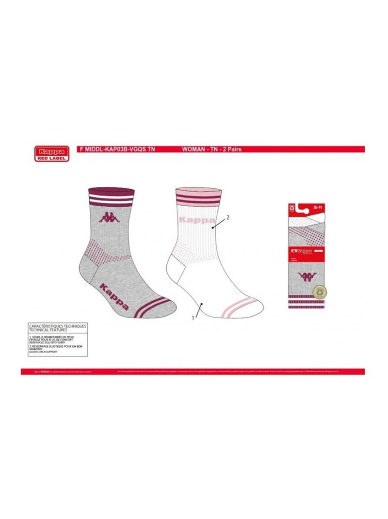 Chaussettes Femme CREW KAPPA - Pack de 4 Gris Blanc - Kiabi