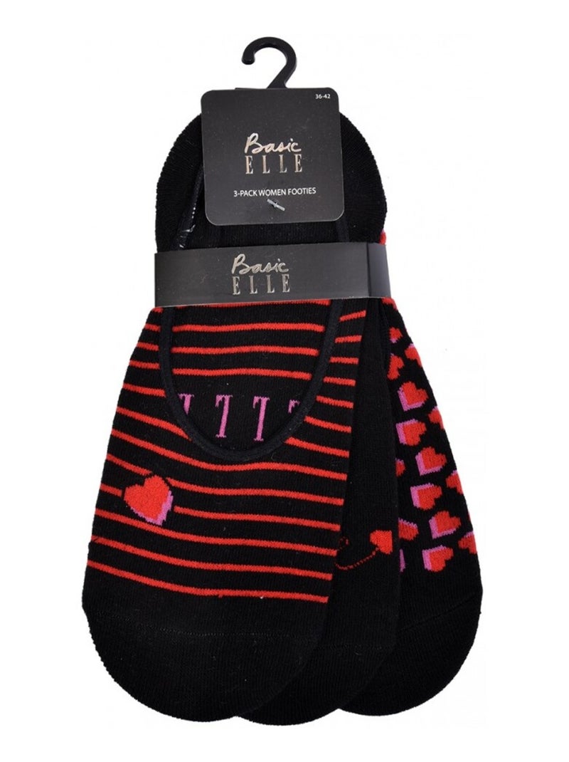 Chaussettes femme ELLE Basic - Pack de 3 Noir Rouge - Kiabi