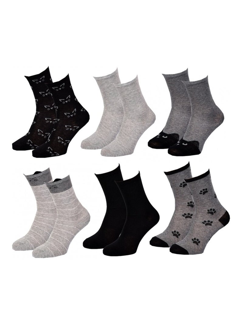 Chaussettes femme FASHION LADY  - Pack de 6 Gris Noir Gris - Kiabi