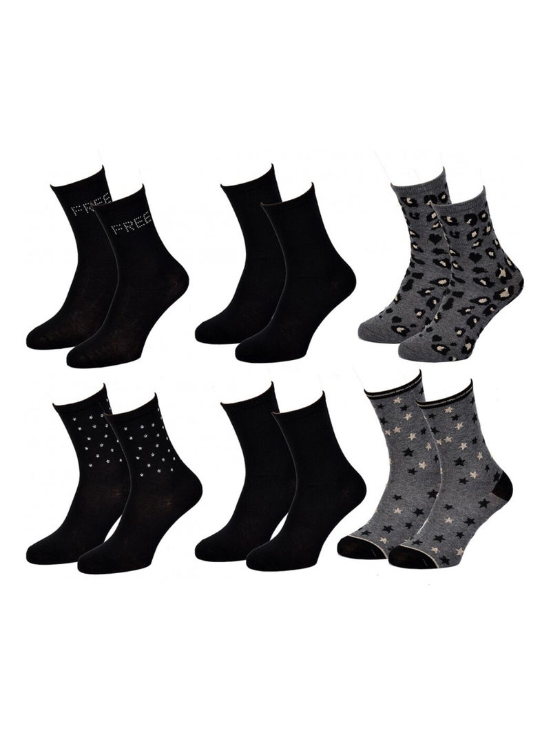 Chaussettes femme FASHION LADY  - Pack de 6 Noir Gris anthracite Noir - Kiabi