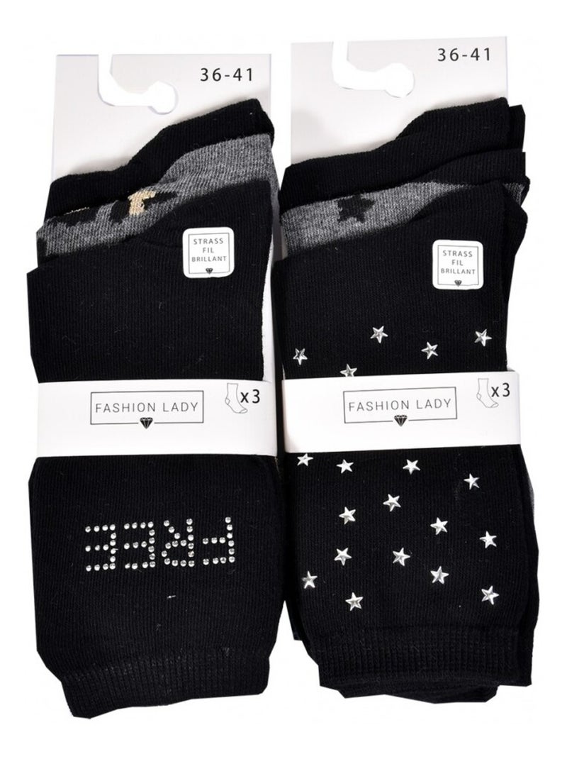 Chaussettes femme FASHION LADY  - Pack de 6 Noir Gris anthracite Noir - Kiabi
