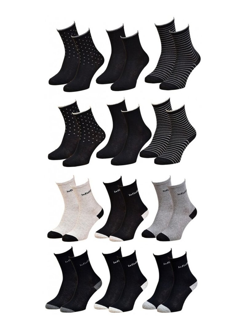 Chaussettes femme INFINITIF - Pack de 12 Multicolore - Kiabi