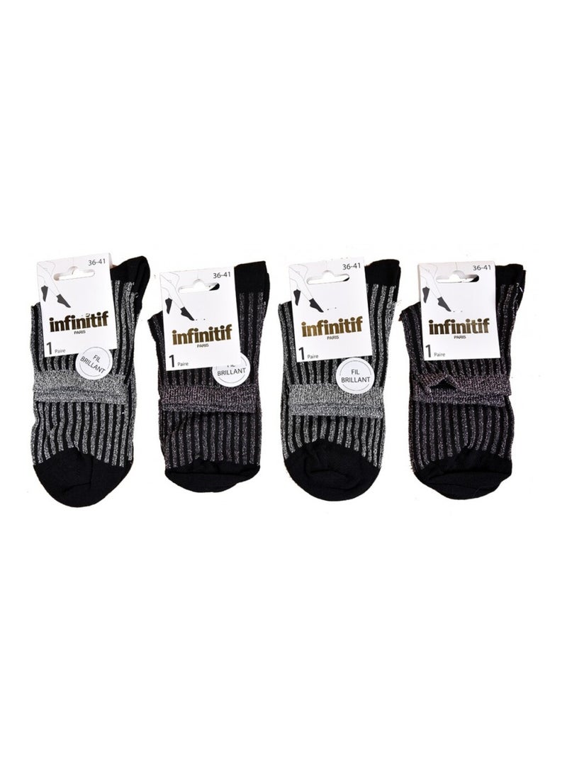 Chaussettes femme INFINITIF - Pack de 4 Noir Violet Gris - Kiabi