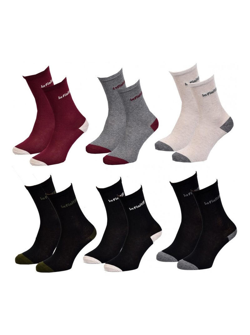 Chaussettes femme INFINITIF - Pack de 6 Noir Bordeaux Gris - Kiabi