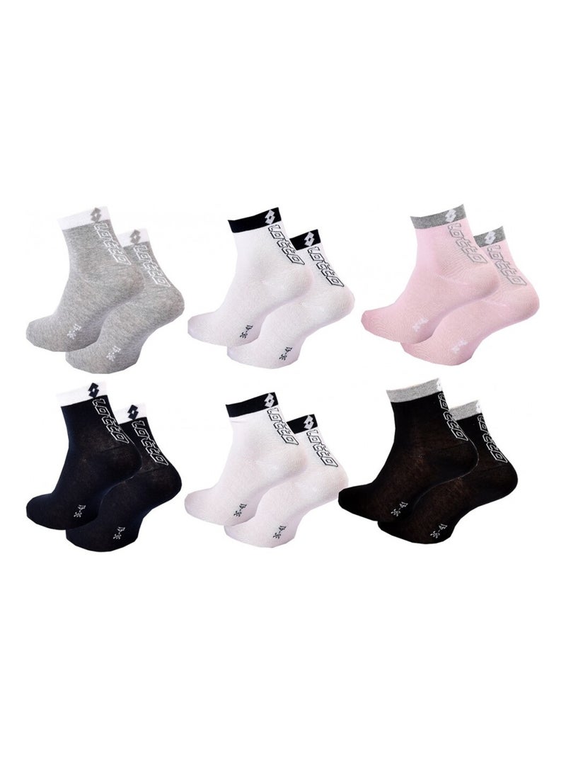 Chaussettes Femme LOTTO - Pack de 6 Rose Noir Blanc Gris - Kiabi