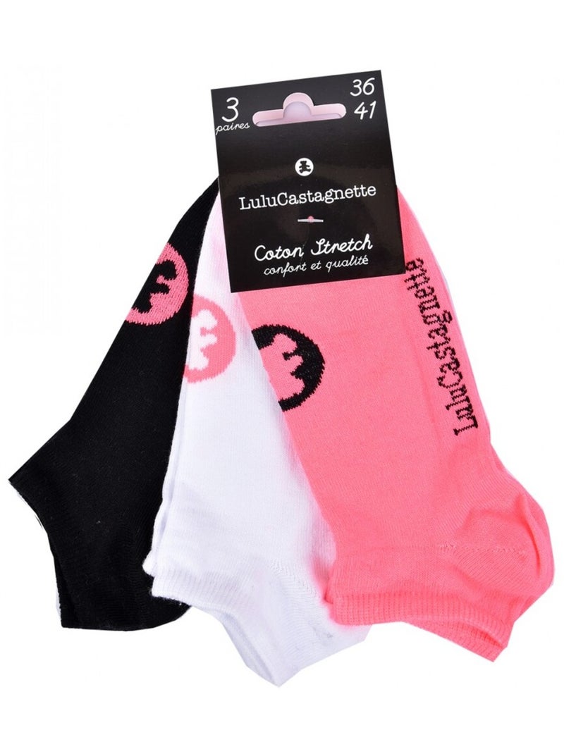 Chaussettes femme LULU CASTAGNETTE - Pack de 3 Noir Rose Blanc - Kiabi