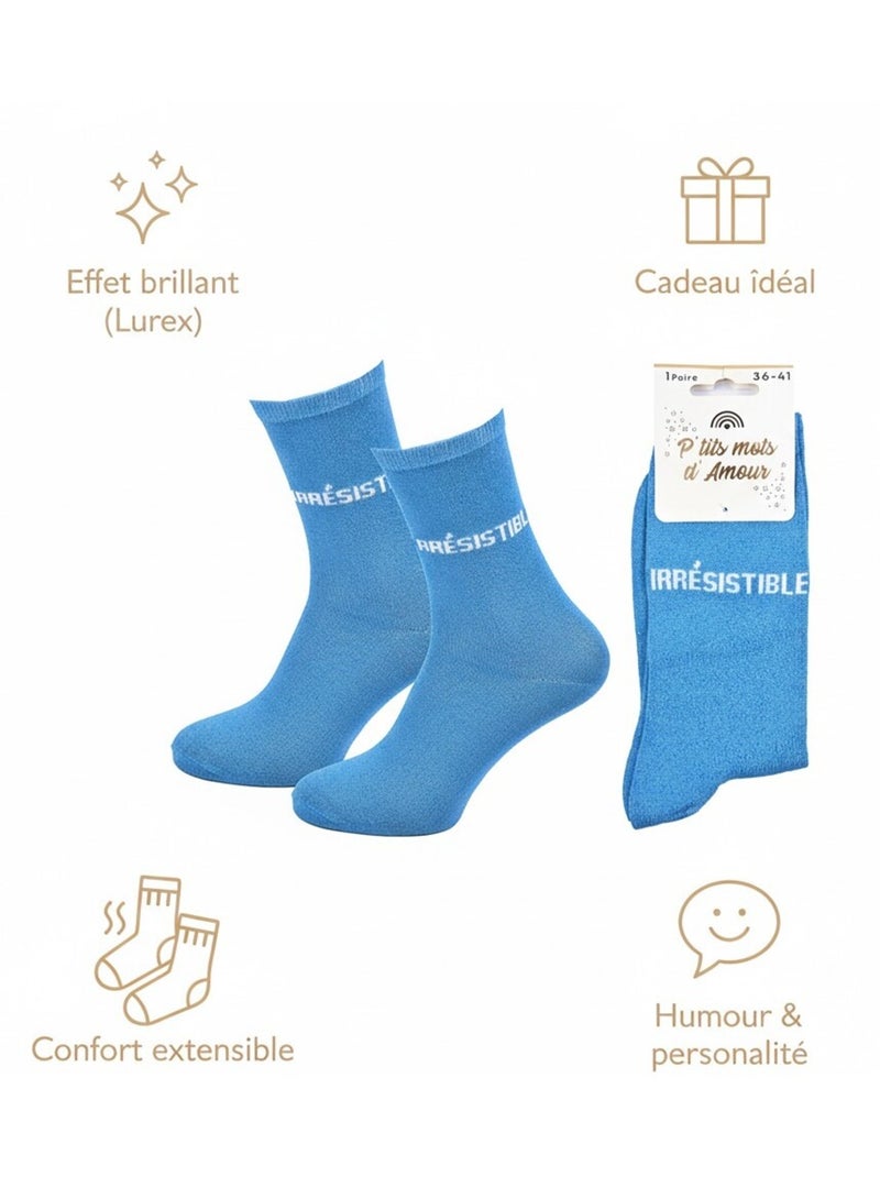 Chaussettes Femme Lurex Message Humoristique Bleu - Kiabi