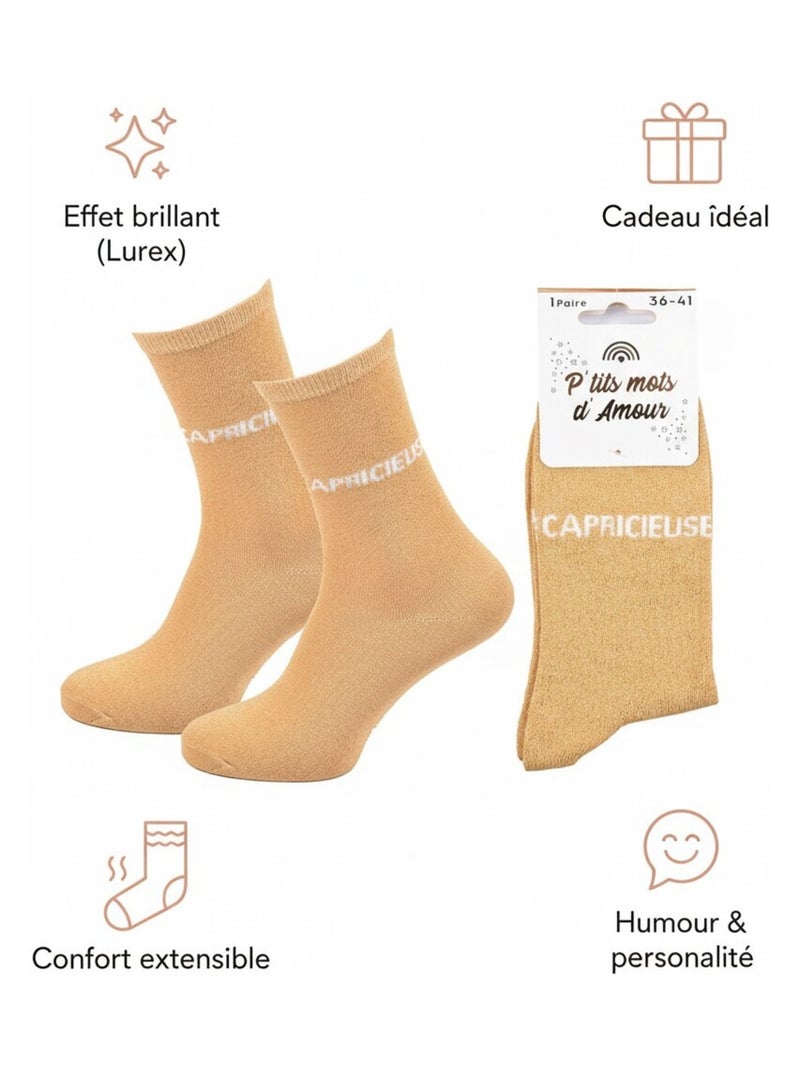 Chaussettes Femme Lurex Message Humoristique Doré/or - Kiabi