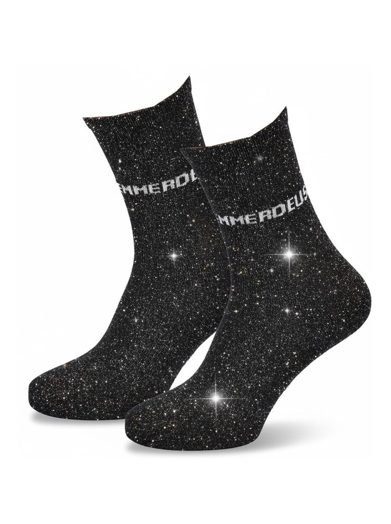 Chaussettes Femme Lurex Message Humoristique Noir Argenté - Kiabi