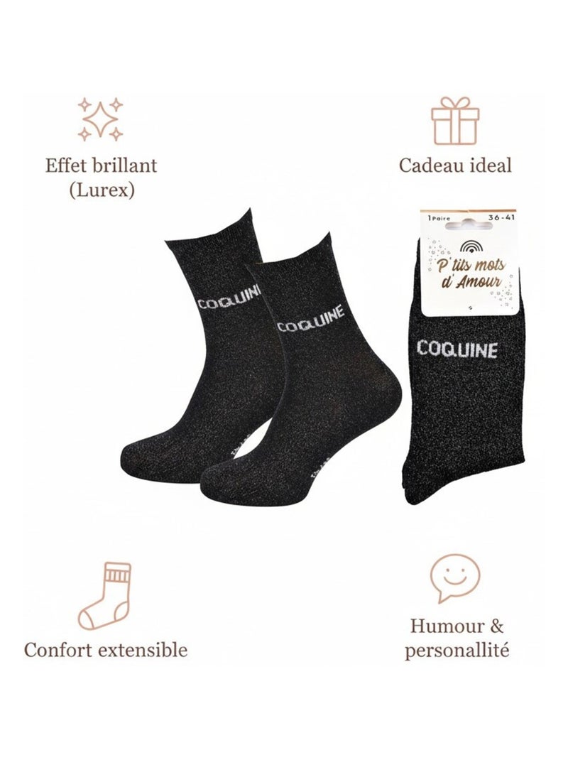 Chaussettes Femme Lurex Message Humoristique Noir - Kiabi