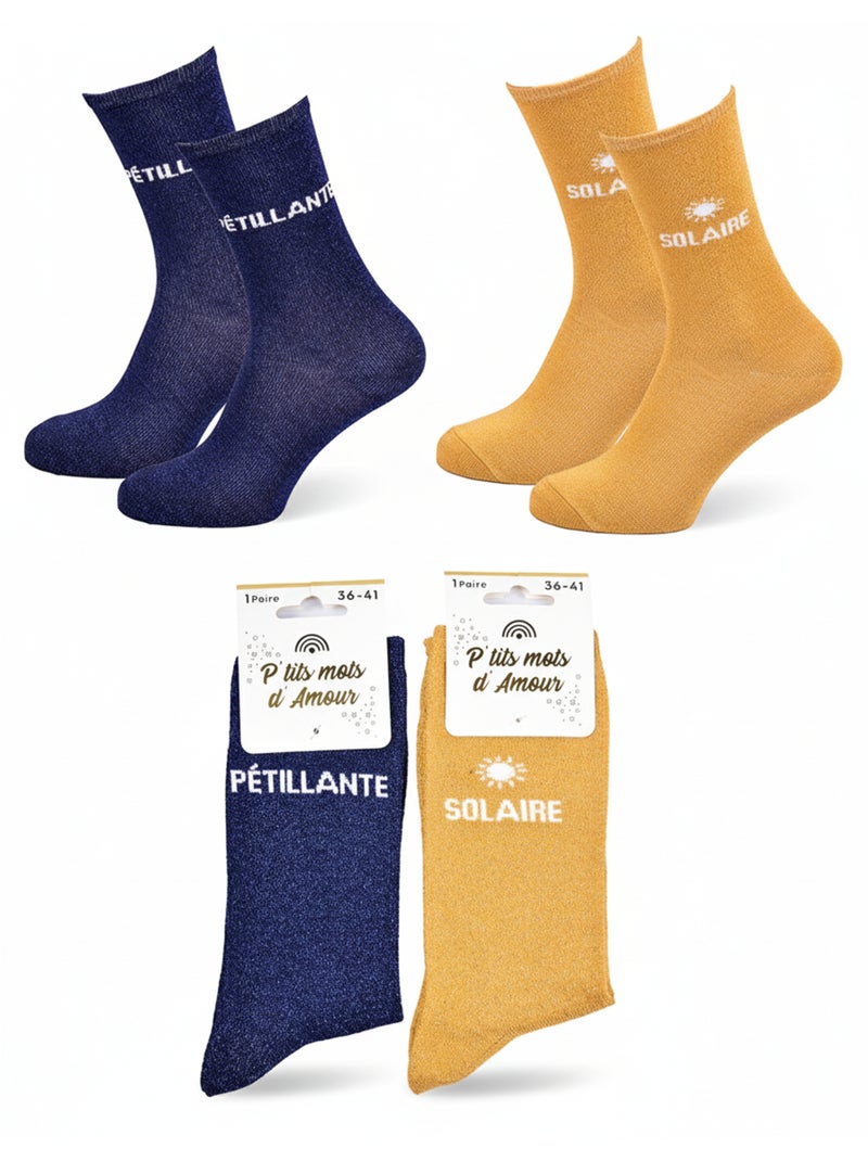 Chaussettes Femme Lurex Message Humoristique Pack de 2 Paires Bleu - Kiabi