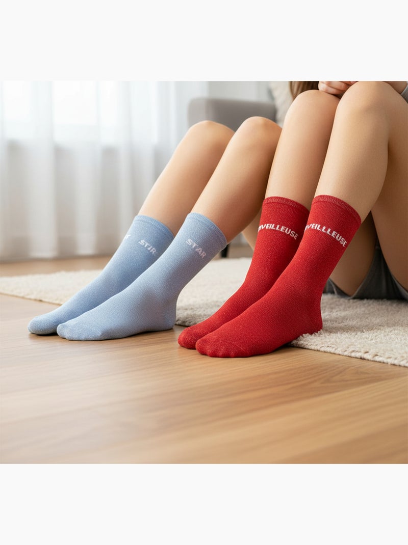 Chaussettes Femme Lurex Message Humoristique Pack de 2 Paires Rouge - Kiabi