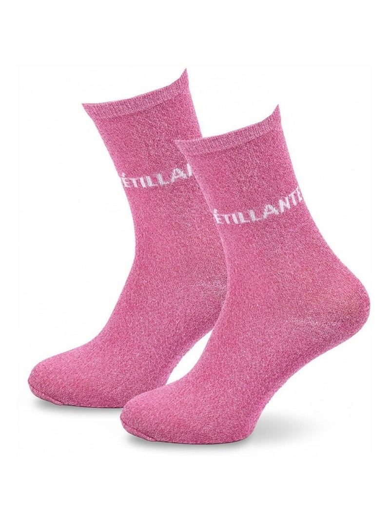 Chaussettes Femme Lurex Message Humoristique Rose fushia - Kiabi
