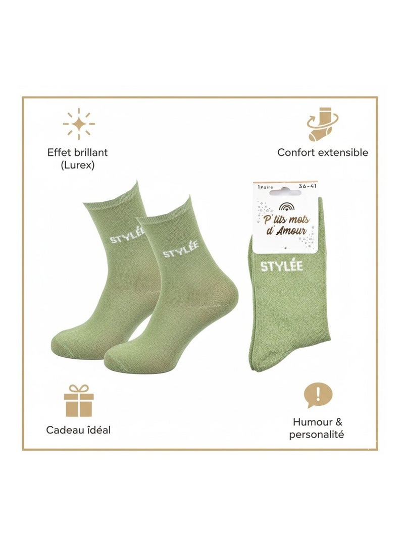 Chaussettes Femme Lurex Message Humoristique Vert - Kiabi