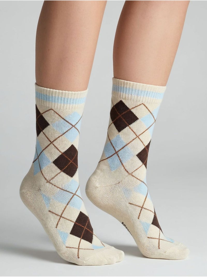 Chaussettes femme motif losanges 'deeluxe' Crème - Kiabi