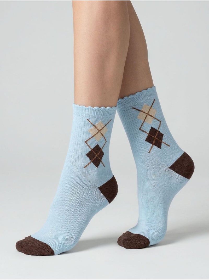 Chaussettes femme motif losanges 'deeluxe' Crème - Kiabi