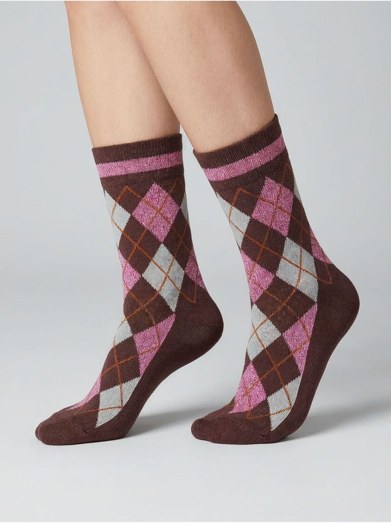 Chaussettes femme motif losanges 'deeluxe' Vieux rose - Kiabi