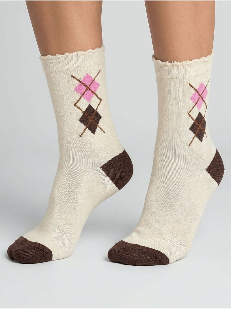 Chaussettes femme motif losanges 'deeluxe' Vieux rose - Kiabi