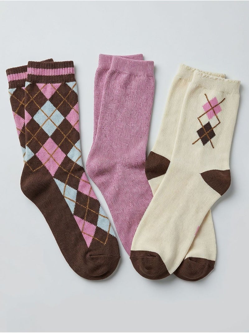 Chaussettes femme motif losanges 'deeluxe' Vieux rose - Kiabi