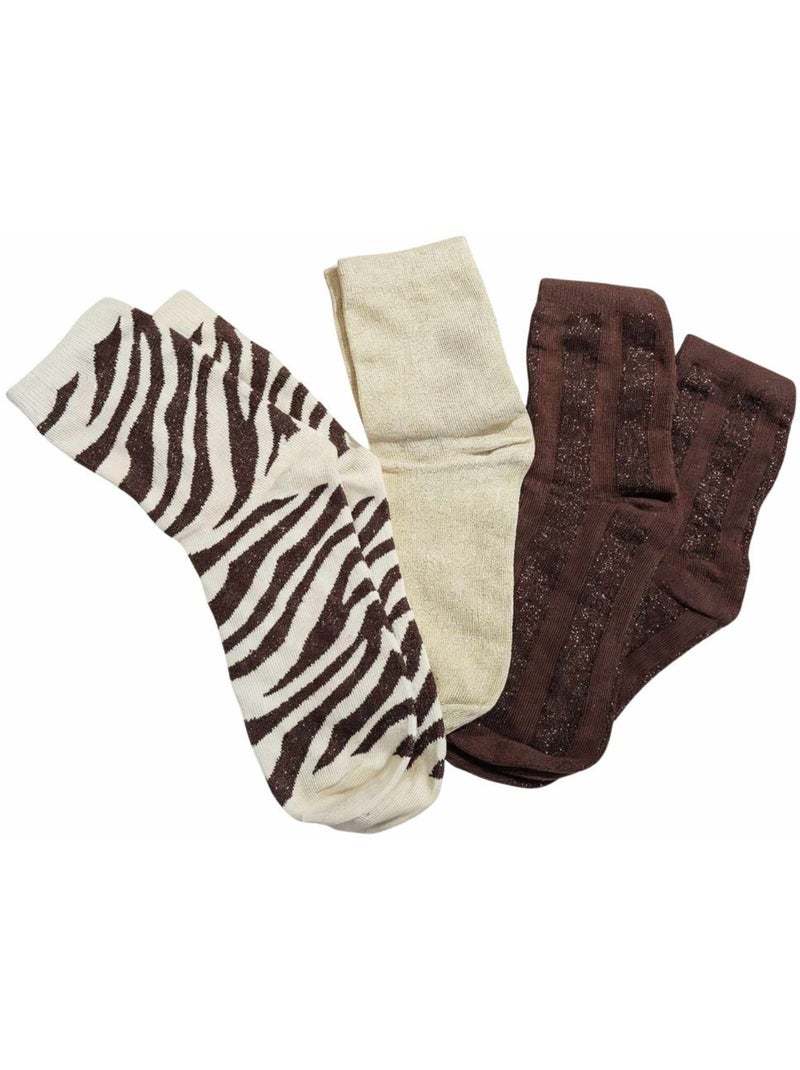Chaussettes femme motif zèbre 'deeluxe' Marron clair - Kiabi