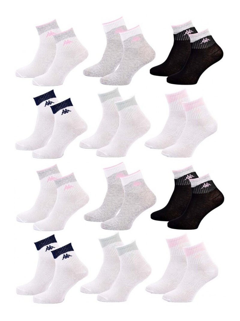 Chaussettes Femme QUARTER KAPPA - Pack de 12 Blanc Multicolore Noir - Kiabi