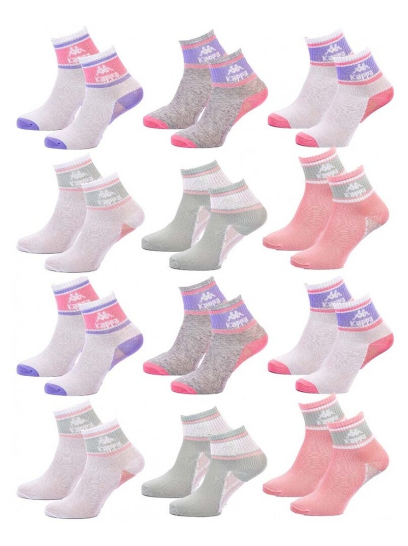 Chaussettes Femme QUARTER KAPPA - Pack de 12 Blanc Rose clair Gris - Kiabi