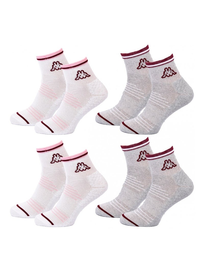 Chaussettes Femme QUARTER KAPPA - Pack de 4 Gris Blanc - Kiabi