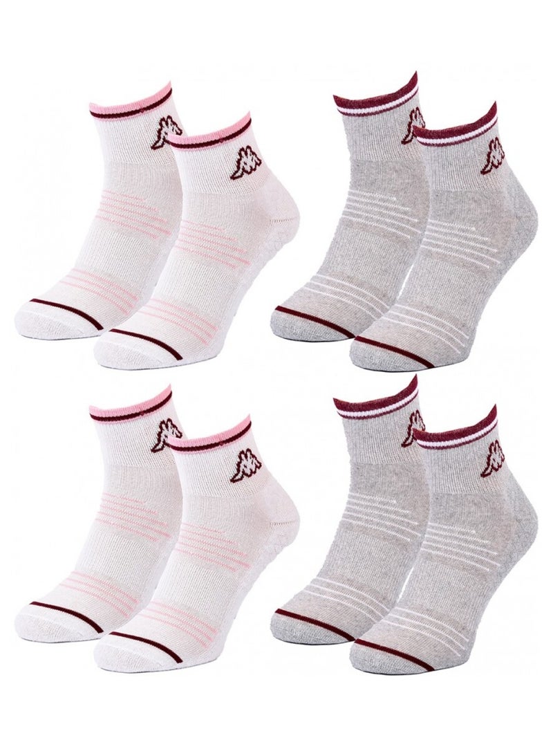 Chaussettes Femme QUARTER KAPPA - Pack de 4 Gris Blanc - Kiabi