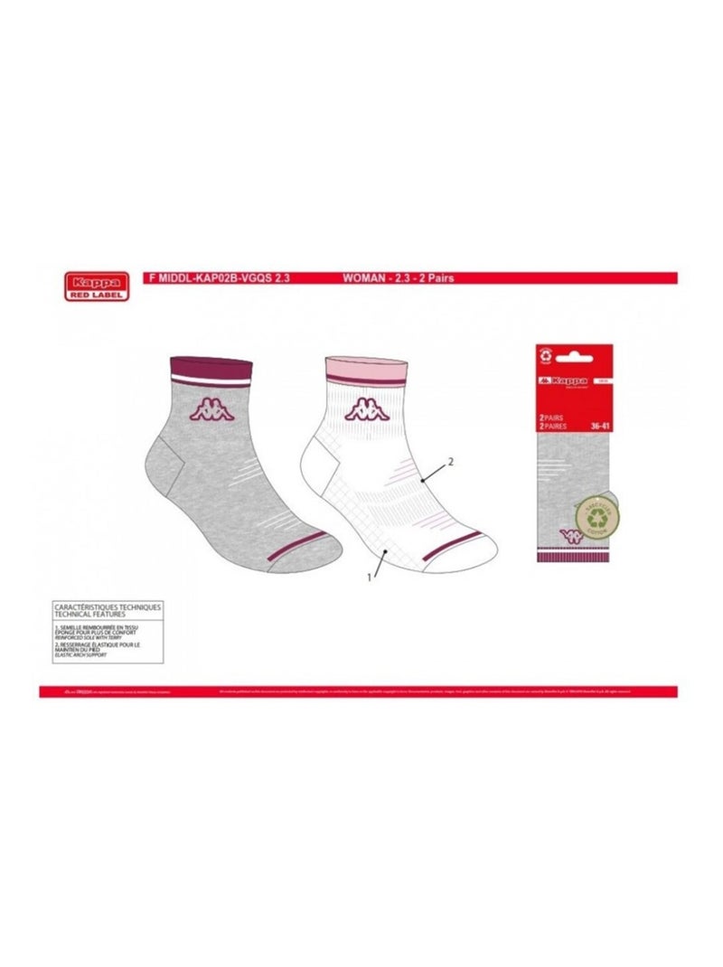 Chaussettes Femme QUARTER KAPPA - Pack de 4 Gris Blanc - Kiabi