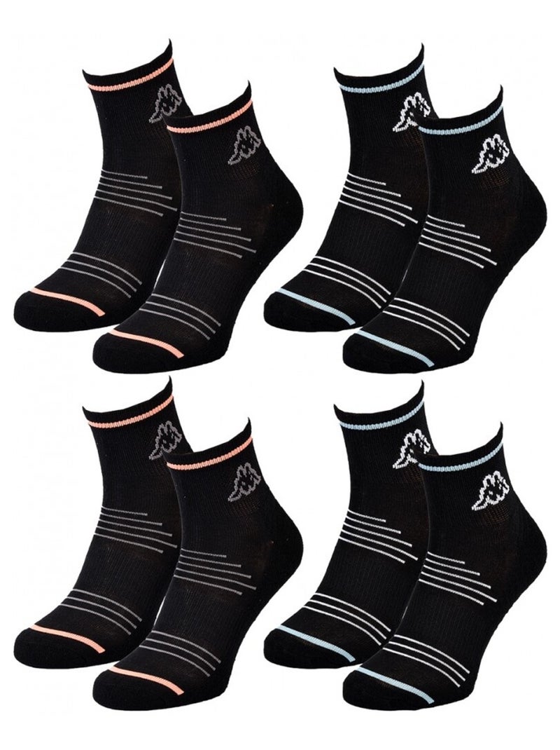 Chaussettes Femme QUARTER KAPPA - Pack de 4 Noir - Kiabi