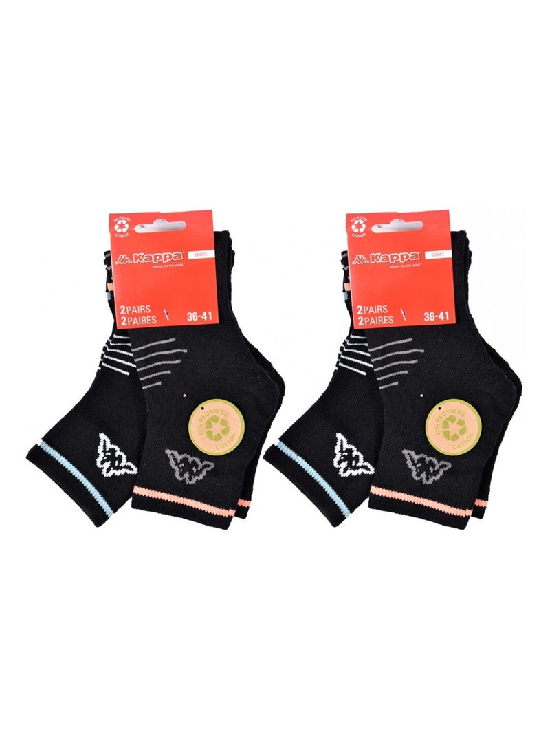 Chaussettes Femme QUARTER KAPPA - Pack de 4 Noir - Kiabi