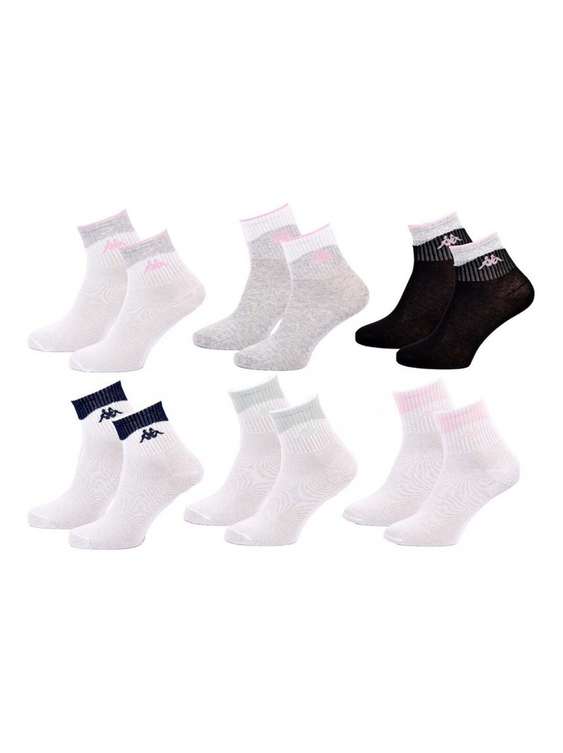 Chaussettes Femme QUARTER KAPPA - Pack de 6 Blanc Gris anthracite Noir - Kiabi