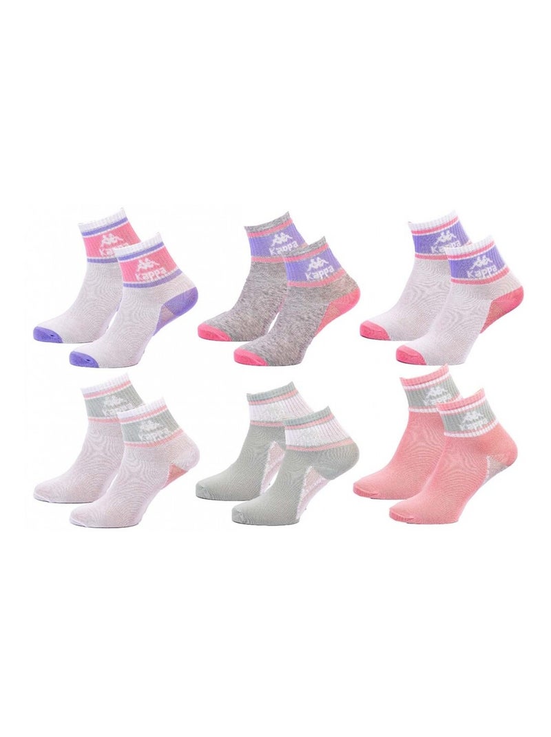 Chaussettes Femme QUARTER KAPPA - Pack de 6 Blanc Mauve Gris - Kiabi
