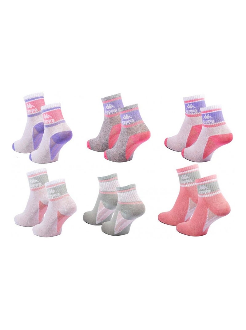 Chaussettes Femme QUARTER KAPPA - Pack de 6 Blanc Mauve Gris - Kiabi