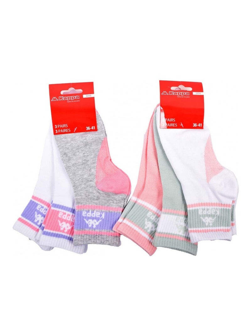 Chaussettes Femme QUARTER KAPPA - Pack de 6 Blanc Mauve Gris - Kiabi