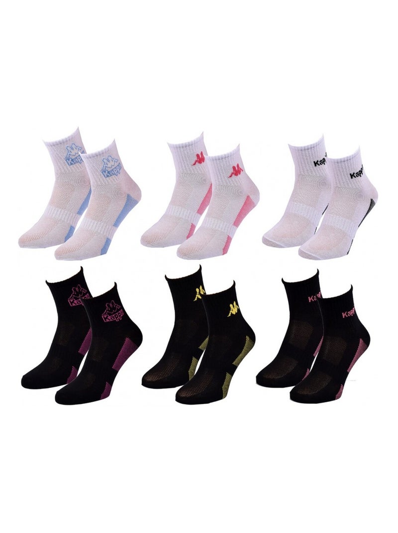 Chaussettes Femme QUARTER KAPPA - Pack de 6 Blanc Noir - Kiabi