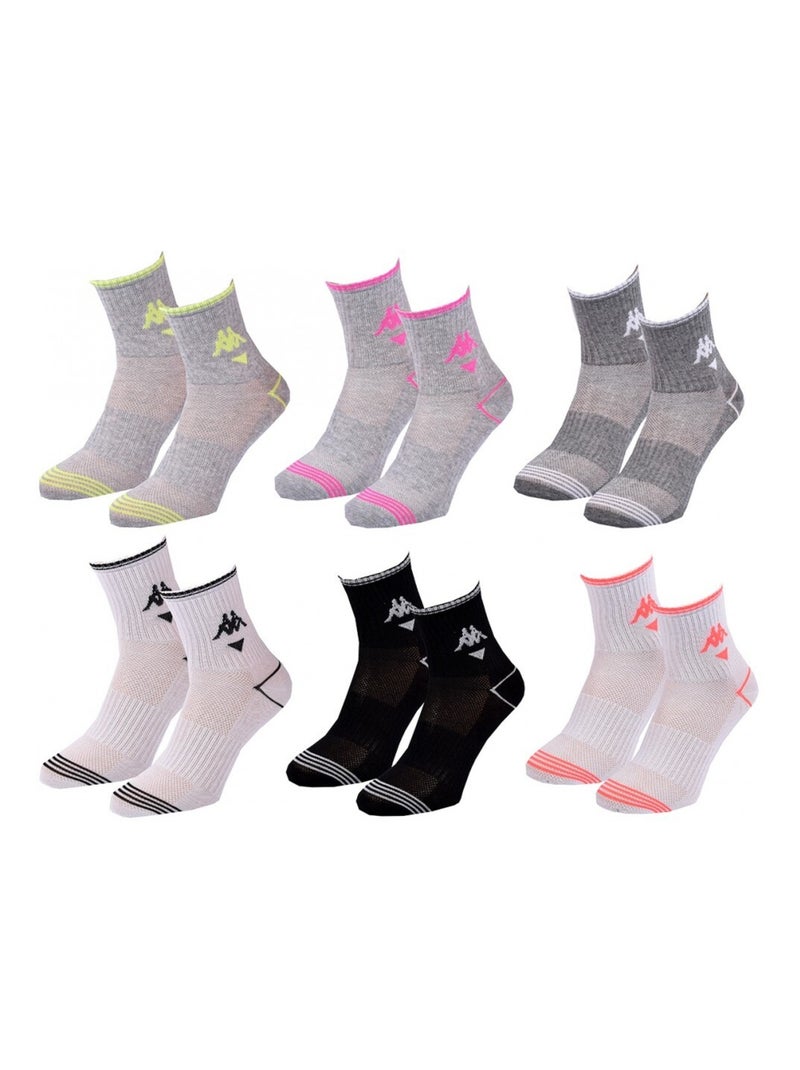 Chaussettes Femme QUARTER KAPPA - Pack de 6 Gris Blanc Noir - Kiabi