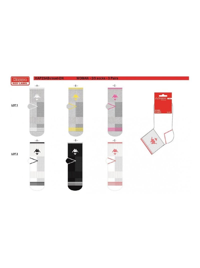 Chaussettes Femme QUARTER KAPPA - Pack de 6 Gris Blanc Noir - Kiabi