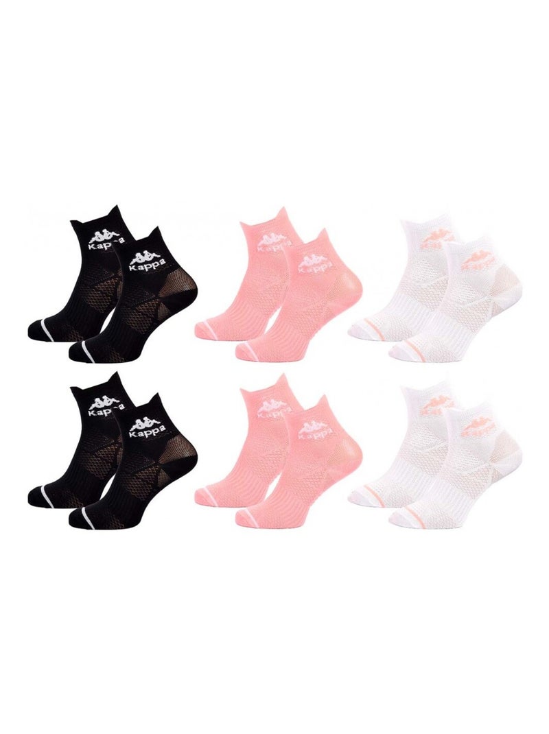 Chaussettes Femme QUARTER KAPPA - Pack de 6 Noir Multicolore Blanc - Kiabi