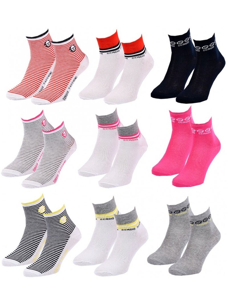 Chaussettes Femme QUARTER SERGIO TACCHINI Lot de 9 - Pack de 9 Multicolore - Kiabi