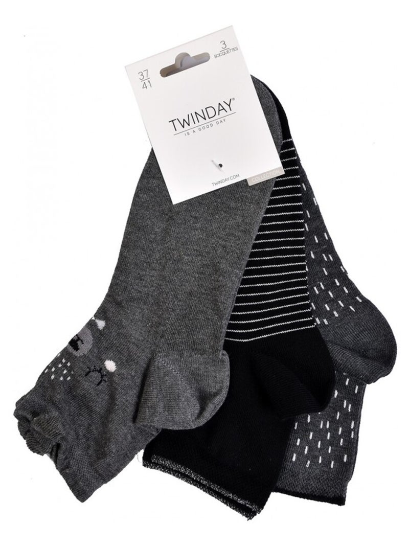 Chaussettes femme TWINDAY - Pack de 6 Gris Noir Gris - Kiabi