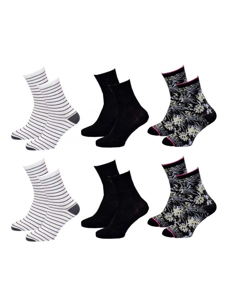 Chaussettes femme TWINDAY - Pack de 6 Noir Multicolore Noir - Kiabi