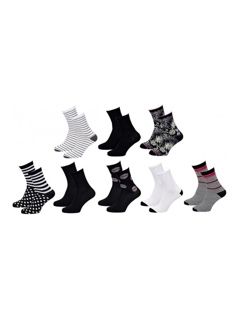 Chaussettes femme TWINDAY - Pack de 8 Noir Multicolore Noir - Kiabi