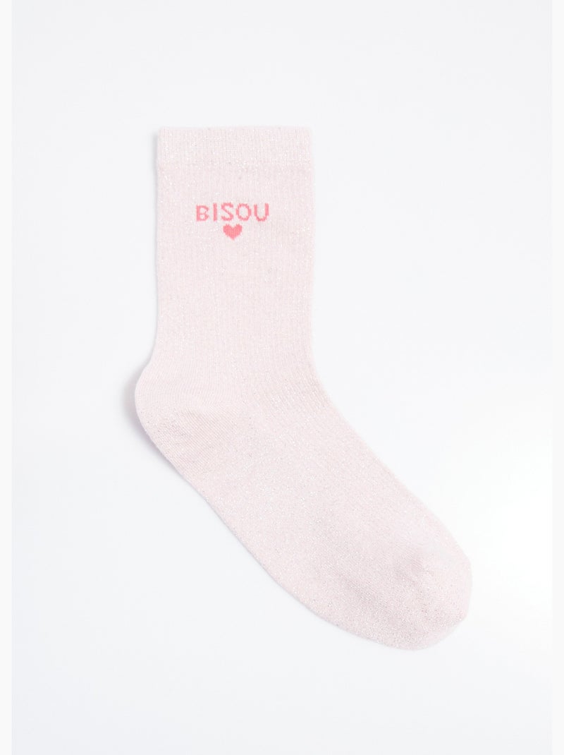 Chaussettes fil métallisé message BISOU - AFIBEL Rose clair - Kiabi