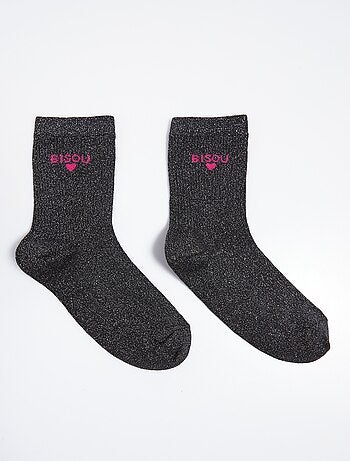 Chaussettes fil métallisé message BISOU