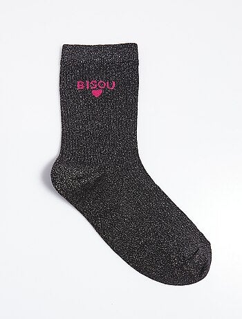 Chaussettes fil métallisé message BISOU