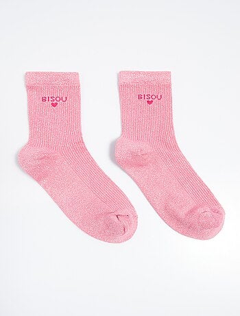 Chaussettes fil métallisé message BISOU